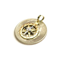 Load image into Gallery viewer, 14k two tone Gold Tiny round compass pendant charm Gift fine jewelry 0.55" 1g