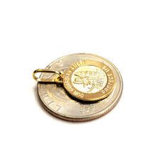 Load image into Gallery viewer, 14k yellow gold round Guardian angel pendant Angel De La Guarda charm 0.59" 2g