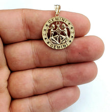 Load image into Gallery viewer, 10k yellow Gold round Gemini zodiac astrology Pendant charm fine jewelry 2.5g