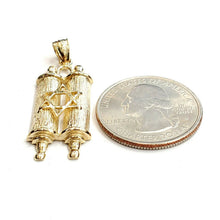 Load image into Gallery viewer, 14k yellow gold tablets of law star of David Jewish Israel torah pendant 4.5g