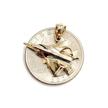 Load image into Gallery viewer, 14k yellow Gold solid 3D F22 Raptor jet pendant charm gift fine jewelry 2.5g