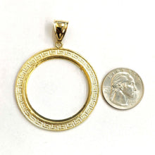 Load image into Gallery viewer, 14k yellow Gold Greek Key Frame bezel For 50 Pesos Coin gift fine jewelry 11.2g
