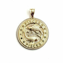 Load image into Gallery viewer, 14k yellow Gold round Pisces fish zodiac Pendant charm fine jewelry unisex 2.8g