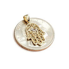 Load image into Gallery viewer, New 14k yellow gold khamsa hamsa hand lucky Jewish filigree pendant jewelry 0.9g