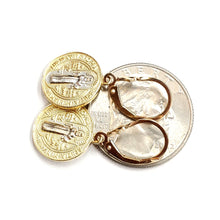 Load image into Gallery viewer, 14k Gold saint benito Earrings lever Back dangling religious fine jewelry 3.4g