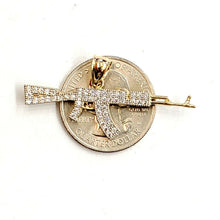Load image into Gallery viewer, 14k yellow Gold AK-47 machine gun rifle Pendant fine jewelry cubic zirconia 2.8g