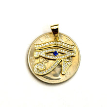Load image into Gallery viewer, 14k yellow Gold Egyptian eye of Horus protection Zirconia Pendant jewelry 2.3g