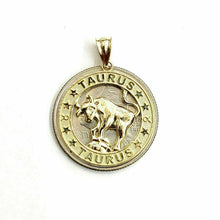 Load image into Gallery viewer, 14k yellow solid Gold round Taurus bull zodiac Pendant charm fine jewelry 2.6g