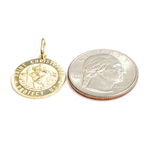 Load image into Gallery viewer, 14k solid yellow Gold round saint Christopher Pendant religious gift 0.72" 3.1g