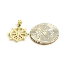 Load image into Gallery viewer, 14k Two Tone Gold tiny Boat Wheel Anchor Nautical Sailor Pendant jewelry 1.7g