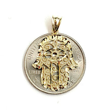 Load image into Gallery viewer, New 10k yellow gold khamsa hamsa hand lucky Jewish filigree pendant jewelry 1.5g