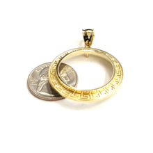 Load image into Gallery viewer, 14k yellow Gold Greek Key Frame bezel For 20 Pesos Coin Gift fine jewelry 6.8g