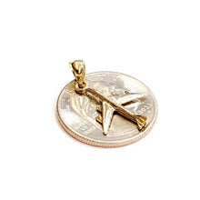 Load image into Gallery viewer, 14k yellow Gold Tiny Airplane Aviation plane 3D pendant gift fine jewelry 1.1g