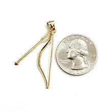 Load image into Gallery viewer, 14k yellow Gold 3D Bow and Arrow Hunting Pendant Charm Movable fine Jewelry 2.2g
