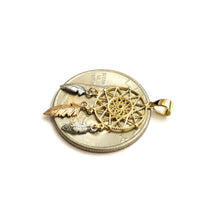 Load image into Gallery viewer, 14k Tri Color Gold Dream Catcher Feather Pendant charm gift fine jewelry 0.8g