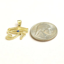 Load image into Gallery viewer, 14k yellow Gold Egyptian eye of Horus protection Zirconia Pendant jewelry 2.3g