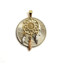 Load image into Gallery viewer, 14k Tri Color Gold Dream Catcher Feather Pendant charm gift fine jewelry 0.8g