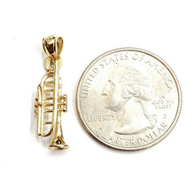Load image into Gallery viewer, 14k yellow Gold 3D solid trumpet Pendant charm gift instrument fine jewelry 1.3g