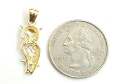 Load image into Gallery viewer, 14k yellow gold owl full body pendant charm gift fine jewelry diamond cut 1.4g