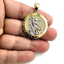 Load image into Gallery viewer, 14k two tone gold Round saint Michael pendant 1.23" fine religious jewelry 5.4g