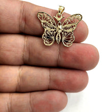 Load image into Gallery viewer, New 14k yellow Gold butterfly Pendant charm filigree gift fine jewelry 2.4g