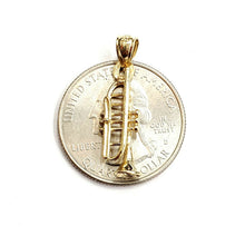 Load image into Gallery viewer, 14k yellow Gold 3D solid trumpet Pendant charm gift instrument fine jewelry 1.3g