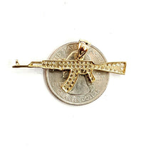Load image into Gallery viewer, 14k yellow Gold AK-47 machine gun rifle Pendant fine jewelry cubic zirconia 2.8g