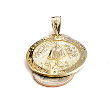 Load image into Gallery viewer, 10k yellow gold round virgin Caridad del Cobre pendant fine jewelry 1.43" 8.4g