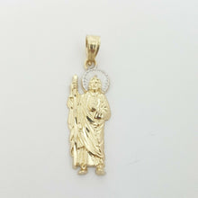 Load image into Gallery viewer, 14k solid Gold two tone saint Jude juda Pendant charm fine religious gift 1.3g