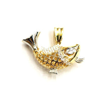 Load image into Gallery viewer, 14k Two Tone Gold 3D fish Pisces zodiac Pendant Cubic Zirconia Fine jewelry 1.6g