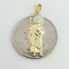 Load image into Gallery viewer, 14k solid Gold two tone saint Jude juda Pendant charm fine religious gift 1.3g