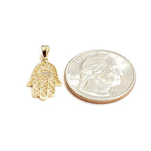Load image into Gallery viewer, New 14k yellow gold khamsa hamsa hand lucky Jewish filigree pendant jewelry 0.9g