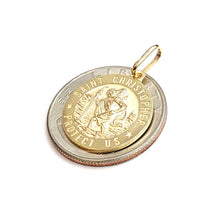 Load image into Gallery viewer, 14k solid yellow Gold round saint Christopher Pendant religious gift 0.72" 3.1g