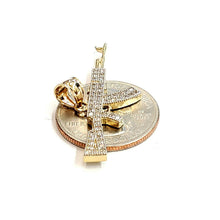 Load image into Gallery viewer, 14k yellow Gold AK-47 machine gun rifle Pendant fine jewelry cubic zirconia 2.8g