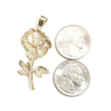 Load image into Gallery viewer, New 14k yellow solid Gold rose flower big Pendant charm gift fine jewelry 6.9g