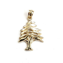 Load image into Gallery viewer, 14k yellow gold lebanon cedar tree lucky pendant charm gift fine jewelry 2.5g