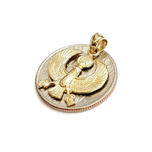 Load image into Gallery viewer, New 14k yellow Gold Scarab Egyptian falcon Pendant charm gift fine jewelry 1.8g