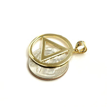 Load image into Gallery viewer, New 14k yellow Gold Alcoholics Anonymous circle triangle AA Symbol Pendant 3.5g