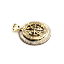 Load image into Gallery viewer, 14k Yellow Gold round compass pendant charm Unisex gift fine jewelry 0.73" 3.2g