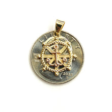 Load image into Gallery viewer, 14k Two Tone Gold tiny Boat Wheel Anchor Nautical Sailor Pendant jewelry 1.7g