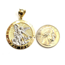 Load image into Gallery viewer, 14k two tone gold Round saint Michael pendant 1.23" fine religious jewelry 5.4g