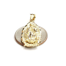 Load image into Gallery viewer, 14k yellow gold virgin Mary Guadalupe pendant diamond cut religious jewelry 3.9g