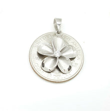 Load image into Gallery viewer, New 14k white Gold Hawaiian flower pendant cubic zirconia fine jewelry 1.9g