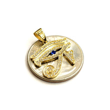 Load image into Gallery viewer, 14k yellow Gold Egyptian eye of Horus protection Zirconia Pendant jewelry 2.3g