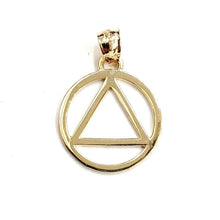 Load image into Gallery viewer, New 14k yellow Gold Alcoholics Anonymous circle triangle AA Symbol Pendant 2g