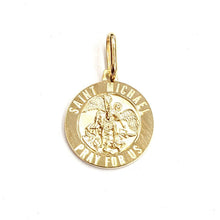 Load image into Gallery viewer, 14k solid yellow gold round saint Michael pendant fine religious gift 0.60" 2g