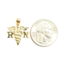 Load image into Gallery viewer, 14k yellow Gold RN caduceus medical sign nurse Pendant charm fine jewelry 1.5g