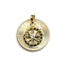 Load image into Gallery viewer, 14k two tone Gold Tiny round compass pendant charm Gift fine jewelry 0.55" 1g
