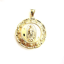 Load image into Gallery viewer, New 10k yellow gold hollow two sided Jesus & virgin Guadalupe pendant 1.27" 8.8g