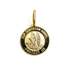 Load image into Gallery viewer, 14k yellow gold round Guardian angel pendant Angel De La Guarda charm 0.59" 2g